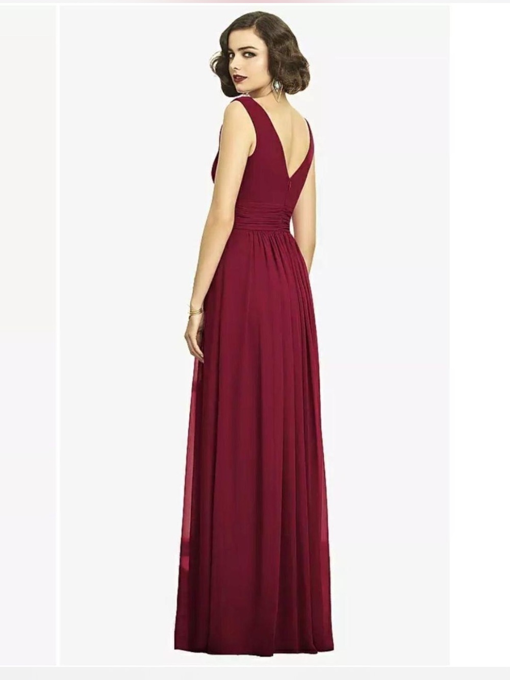 Dessy Collection 2894 Elegant V-Neck Burgundy Maxi Bridesmaid Dress Size 14 - Picture 3 of 10